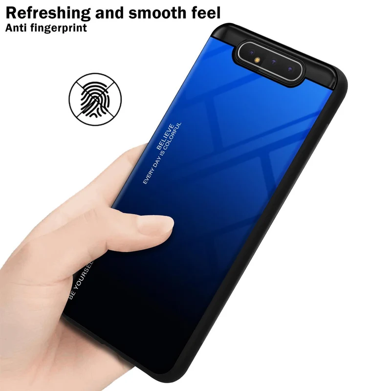 Cadorabo Hülle kompatibel mit Samsung Galaxy A80 / A90 4G Zweifarbige Schutzhülle aus Tempered Glas und TPU Silikon