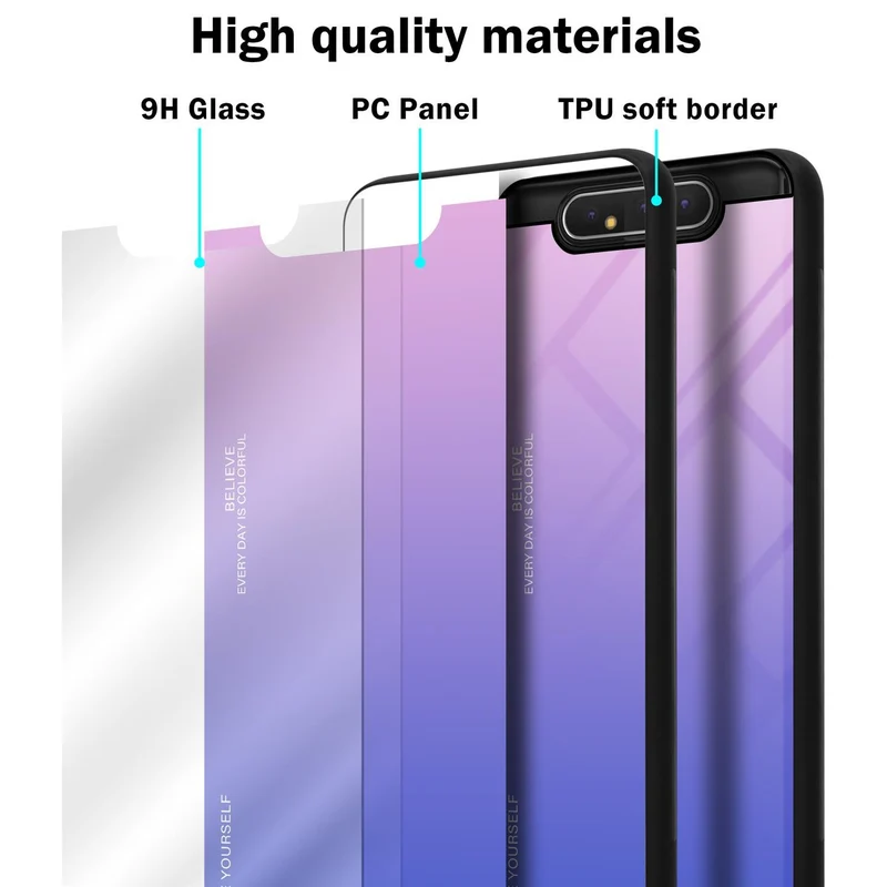 Cadorabo Hülle kompatibel mit Samsung Galaxy A80 / A90 4G Zweifarbige Schutzhülle aus Tempered Glas und TPU Silikon
