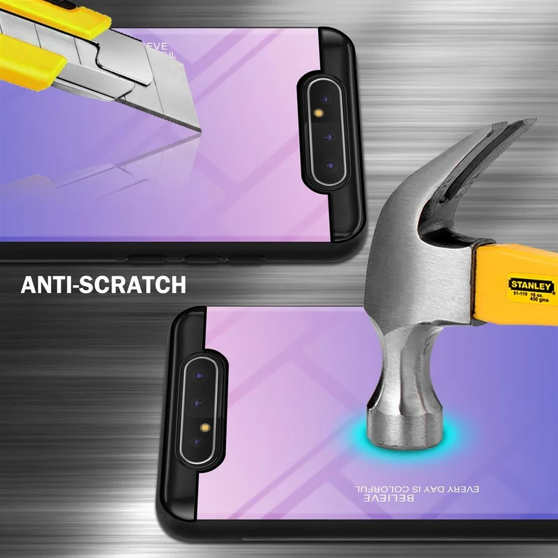 Cadorabo Hülle kompatibel mit Samsung Galaxy A80 / A90 4G Zweifarbige Schutzhülle aus Tempered Glas und TPU Silikon