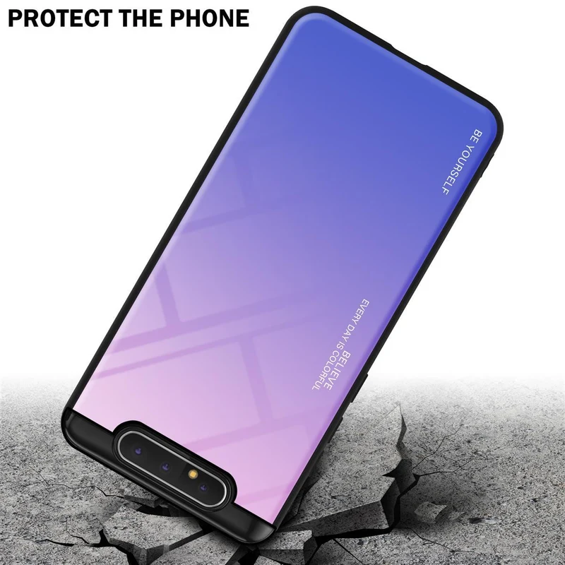 Cadorabo Hülle kompatibel mit Samsung Galaxy A80 / A90 4G Zweifarbige Schutzhülle aus Tempered Glas und TPU Silikon