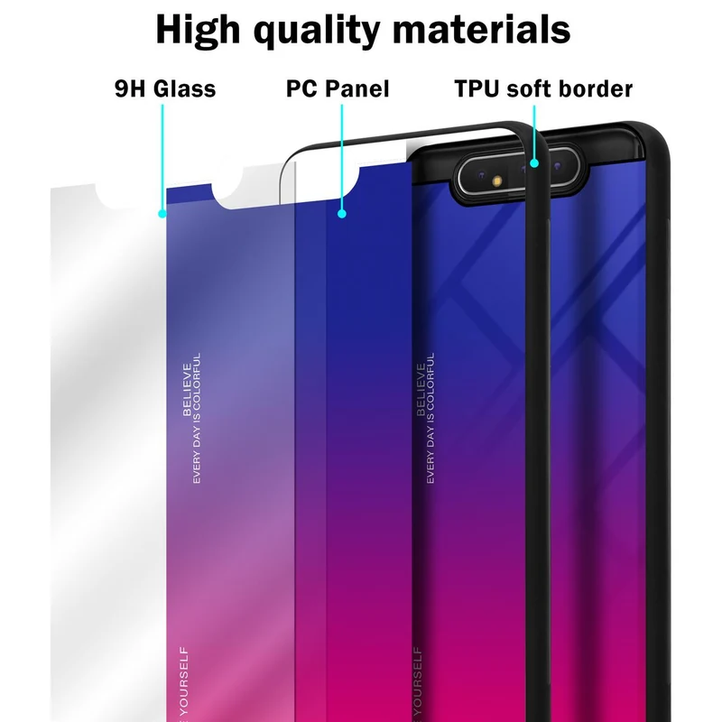 Cadorabo Hülle kompatibel mit Samsung Galaxy A80 / A90 4G Zweifarbige Schutzhülle aus Tempered Glas und TPU Silikon
