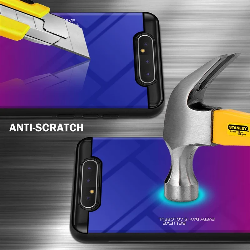 Cadorabo Hülle kompatibel mit Samsung Galaxy A80 / A90 4G Zweifarbige Schutzhülle aus Tempered Glas und TPU Silikon