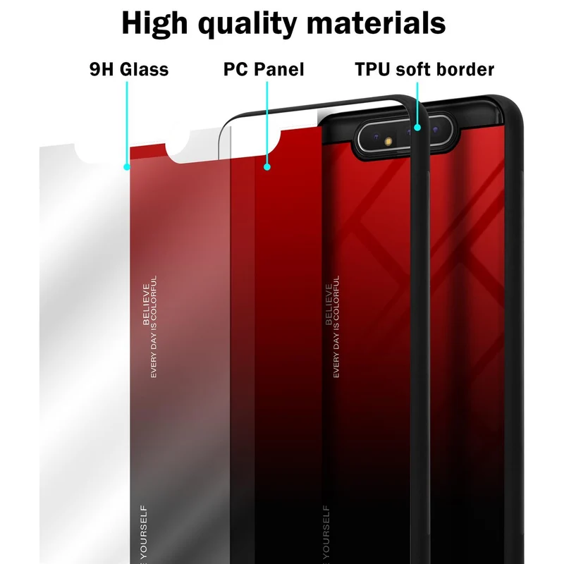 Cadorabo Hülle kompatibel mit Samsung Galaxy A80 / A90 4G Zweifarbige Schutzhülle aus Tempered Glas und TPU Silikon