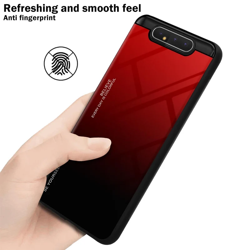 Cadorabo Hülle kompatibel mit Samsung Galaxy A80 / A90 4G Zweifarbige Schutzhülle aus Tempered Glas und TPU Silikon