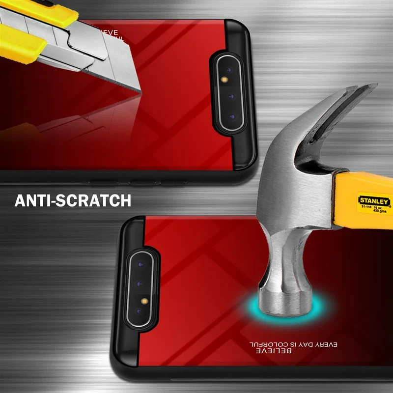 Cadorabo Hülle kompatibel mit Samsung Galaxy A80 / A90 4G Zweifarbige Schutzhülle aus Tempered Glas und TPU Silikon