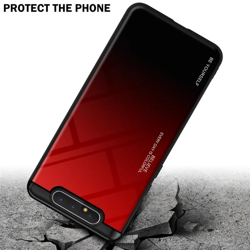 Cadorabo Hülle kompatibel mit Samsung Galaxy A80 / A90 4G Zweifarbige Schutzhülle aus Tempered Glas und TPU Silikon
