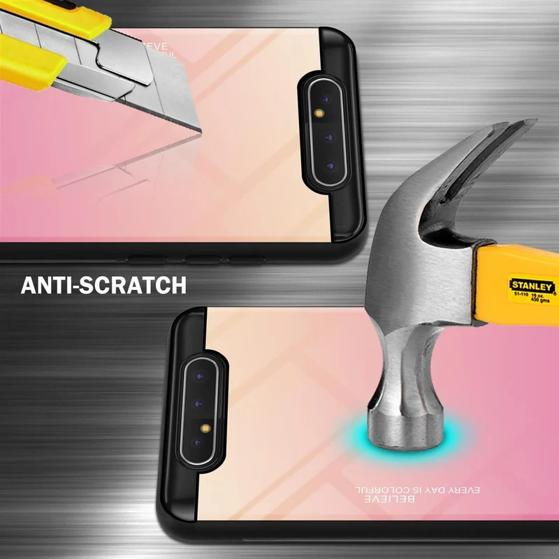 Cadorabo Hülle kompatibel mit Samsung Galaxy A80 / A90 4G Zweifarbige Schutzhülle aus Tempered Glas und TPU Silikon