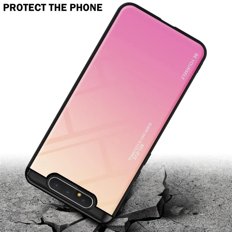 Cadorabo Hülle kompatibel mit Samsung Galaxy A80 / A90 4G Zweifarbige Schutzhülle aus Tempered Glas und TPU Silikon