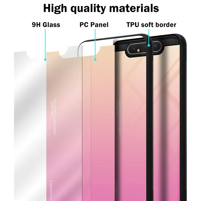 Cadorabo Hülle kompatibel mit Samsung Galaxy A80 / A90 4G Zweifarbige Schutzhülle aus Tempered Glas und TPU Silikon