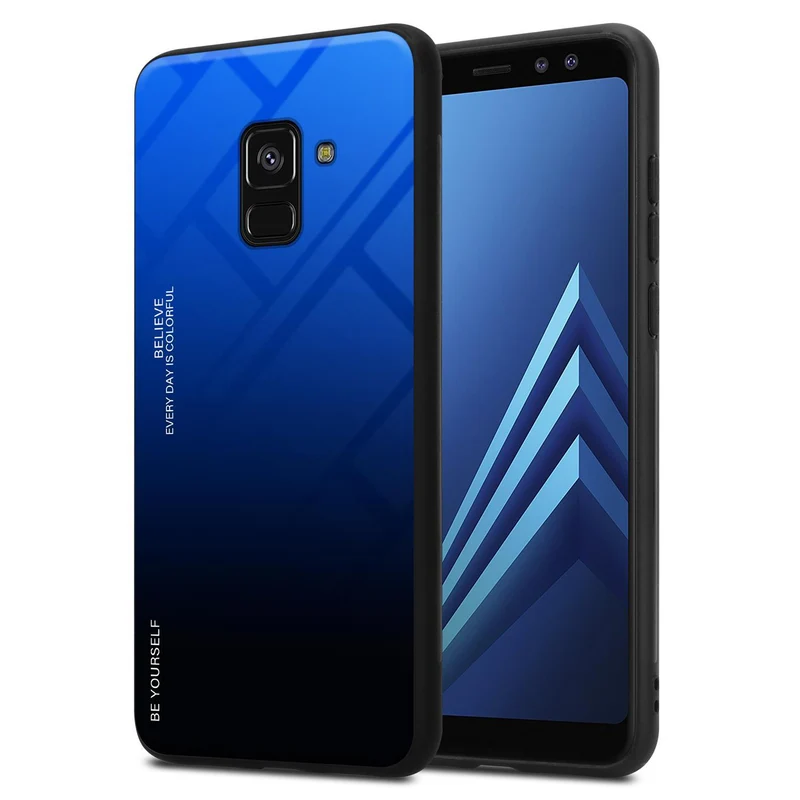 Cadorabo Hülle kompatibel mit Samsung Galaxy A8 2018 Zweifarbige Schutzhülle aus Tempered Glas und TPU Silikon