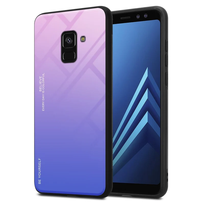 Cadorabo Hülle kompatibel mit Samsung Galaxy A8 2018 Zweifarbige Schutzhülle aus Tempered Glas und TPU Silikon