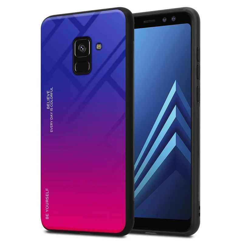 Cadorabo Hülle kompatibel mit Samsung Galaxy A8 2018 Zweifarbige Schutzhülle aus Tempered Glas und TPU Silikon