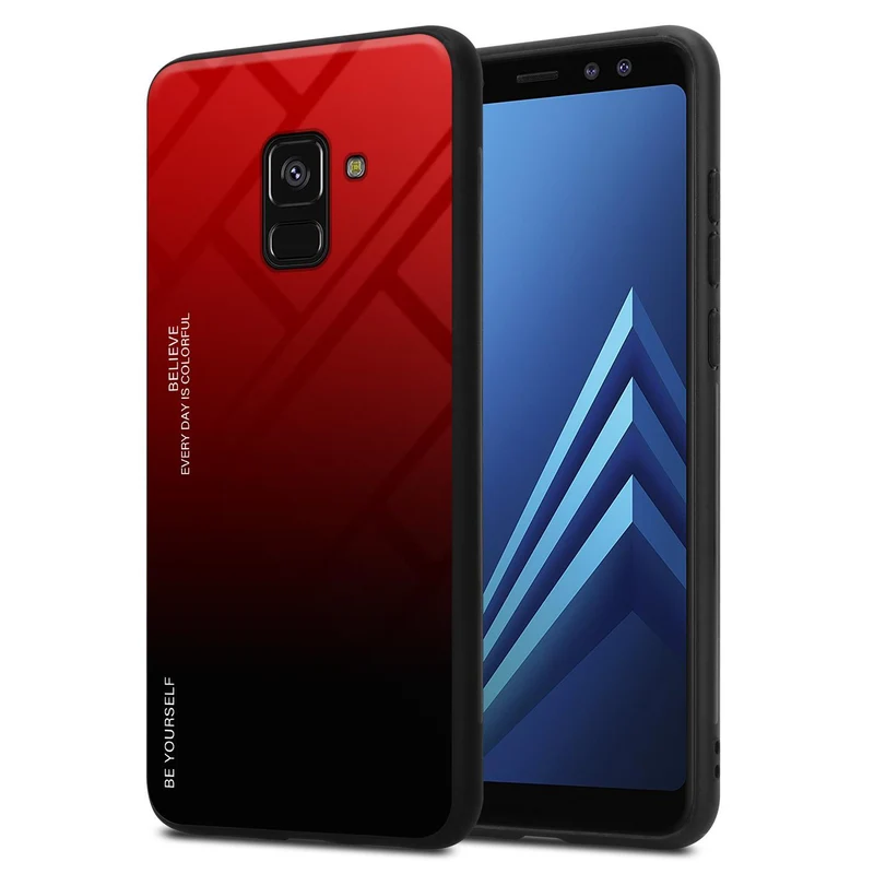 Cadorabo Hülle kompatibel mit Samsung Galaxy A8 2018 Zweifarbige Schutzhülle aus Tempered Glas und TPU Silikon