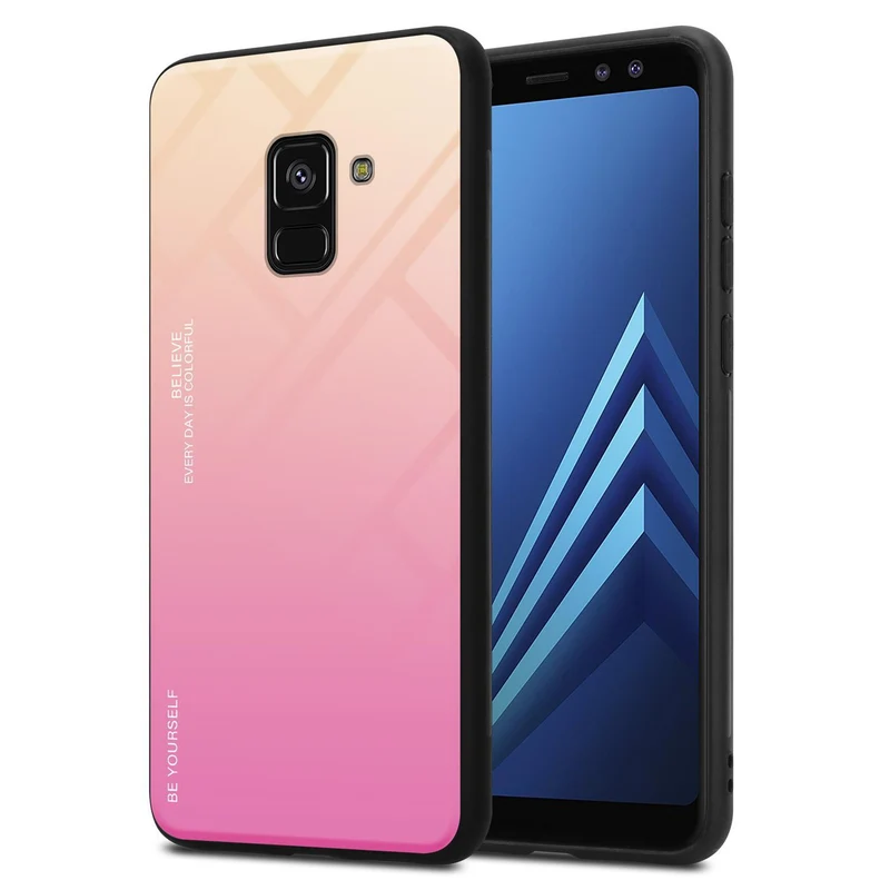 Cadorabo Hülle kompatibel mit Samsung Galaxy A8 2018 Zweifarbige Schutzhülle aus Tempered Glas und TPU Silikon