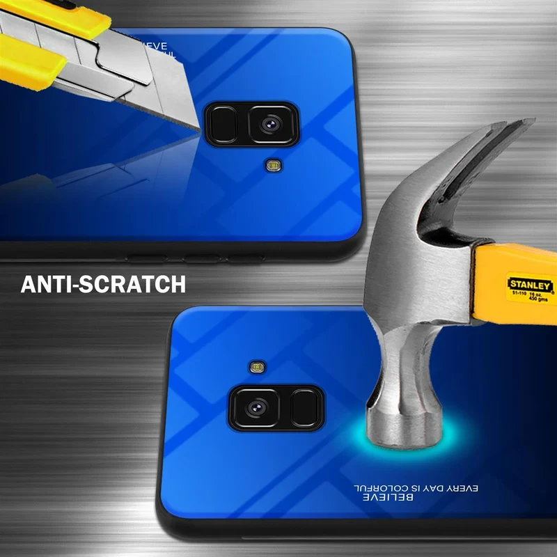 Cadorabo Hülle kompatibel mit Samsung Galaxy A8 2018 Zweifarbige Schutzhülle aus Tempered Glas und TPU Silikon