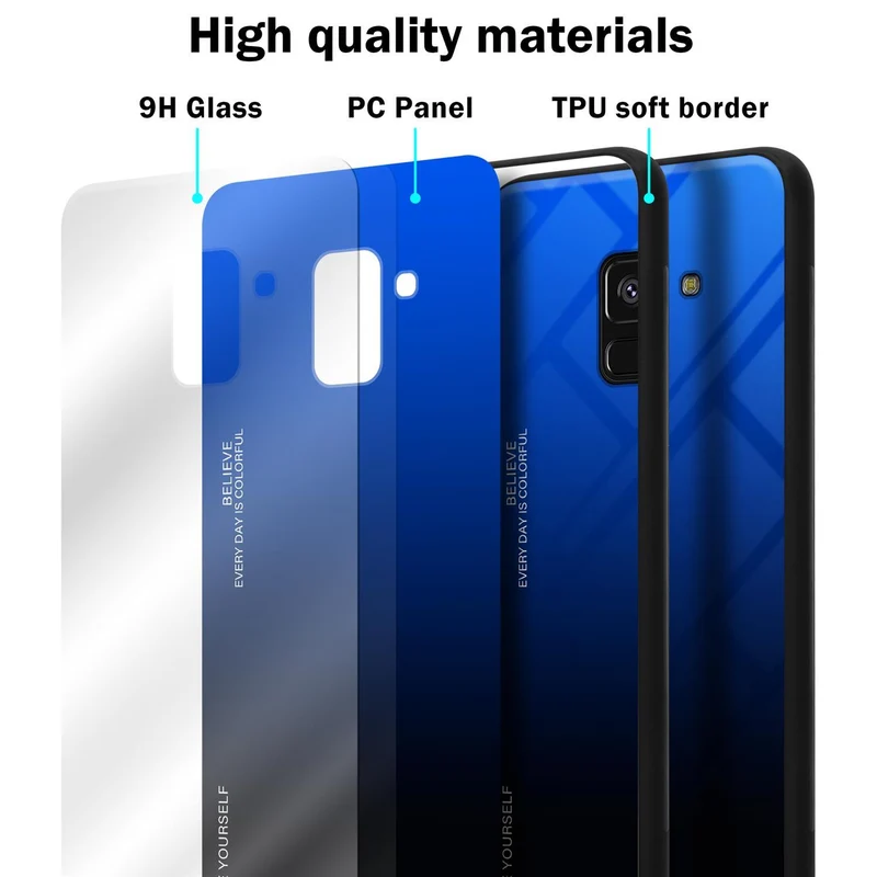 Cadorabo Hülle kompatibel mit Samsung Galaxy A8 2018 Zweifarbige Schutzhülle aus Tempered Glas und TPU Silikon