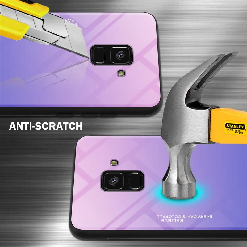 Cadorabo Hülle kompatibel mit Samsung Galaxy A8 2018 Zweifarbige Schutzhülle aus Tempered Glas und TPU Silikon