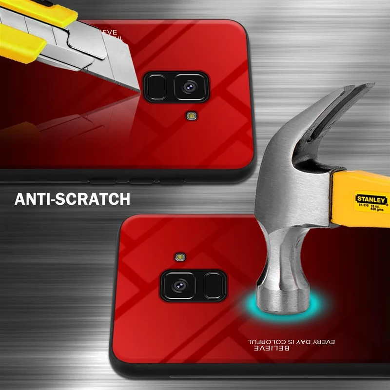 Cadorabo Hülle kompatibel mit Samsung Galaxy A8 2018 Zweifarbige Schutzhülle aus Tempered Glas und TPU Silikon