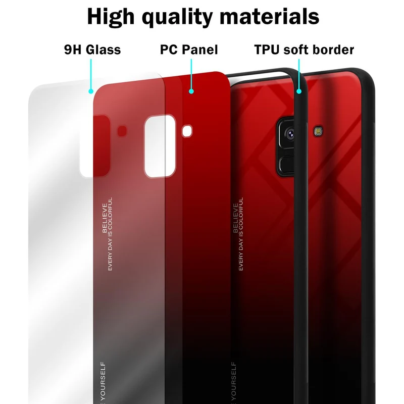 Cadorabo Hülle kompatibel mit Samsung Galaxy A8 2018 Zweifarbige Schutzhülle aus Tempered Glas und TPU Silikon