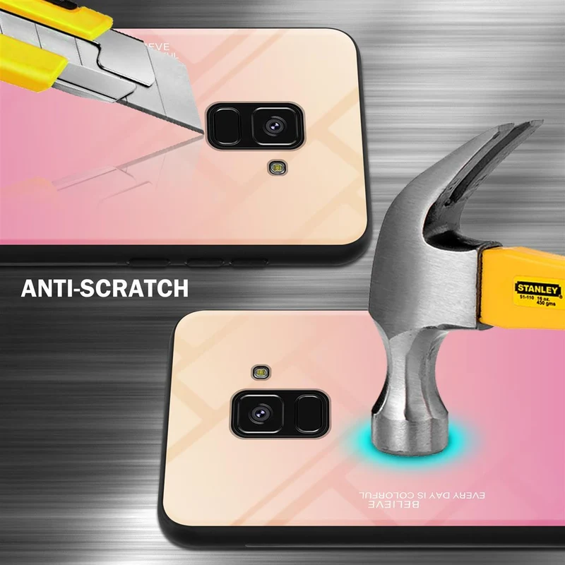 Cadorabo Hülle kompatibel mit Samsung Galaxy A8 2018 Zweifarbige Schutzhülle aus Tempered Glas und TPU Silikon