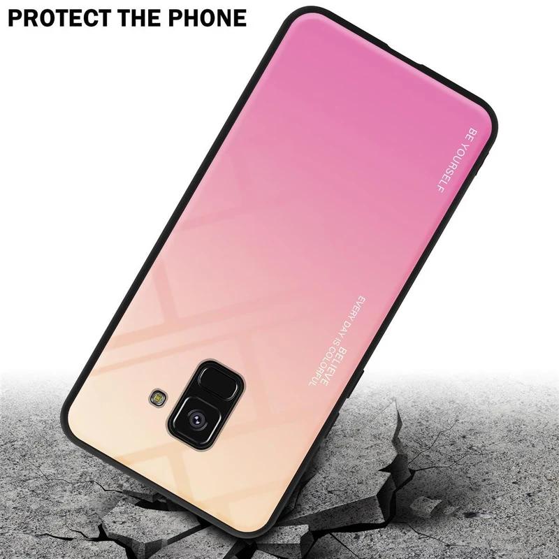 Cadorabo Hülle kompatibel mit Samsung Galaxy A8 2018 Zweifarbige Schutzhülle aus Tempered Glas und TPU Silikon