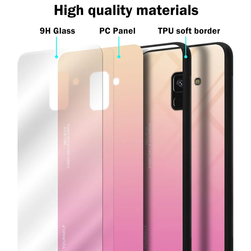 Cadorabo Hülle kompatibel mit Samsung Galaxy A8 2018 Zweifarbige Schutzhülle aus Tempered Glas und TPU Silikon
