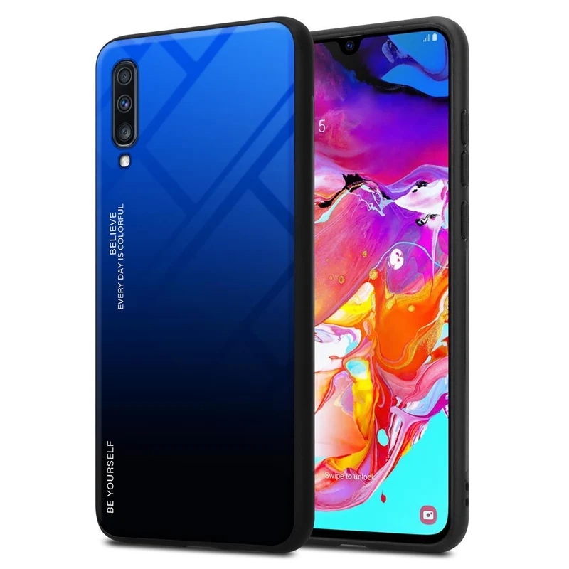 Cadorabo Hülle kompatibel mit Samsung Galaxy A70 / A70s Zweifarbige Schutzhülle aus Tempered Glas und TPU Silikon