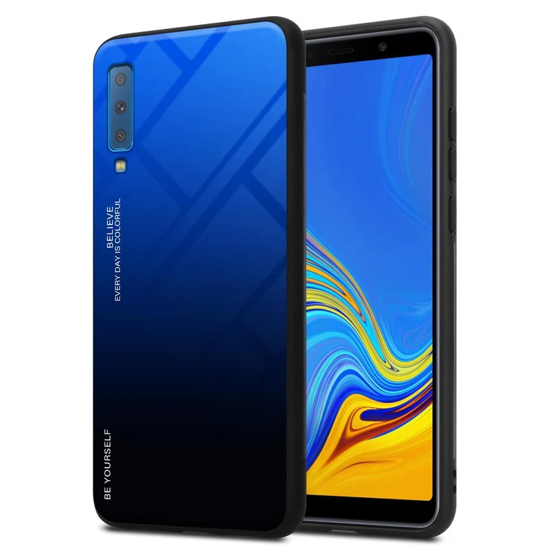 Cadorabo Hülle kompatibel mit Samsung Galaxy A7 2018 Zweifarbige Schutzhülle aus Tempered Glas und TPU Silikon