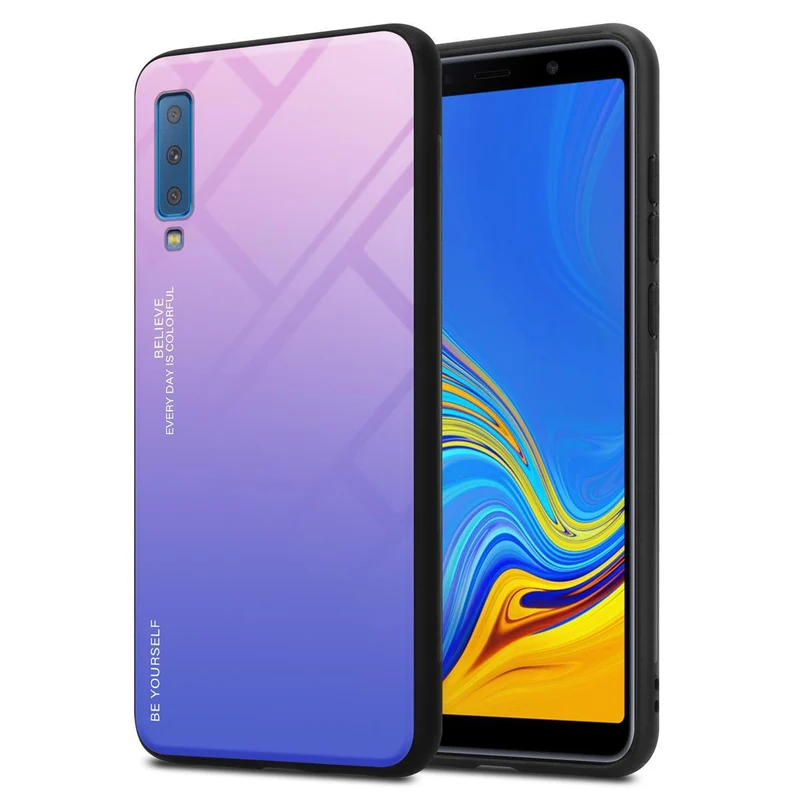 Cadorabo Hülle kompatibel mit Samsung Galaxy A7 2018 Zweifarbige Schutzhülle aus Tempered Glas und TPU Silikon