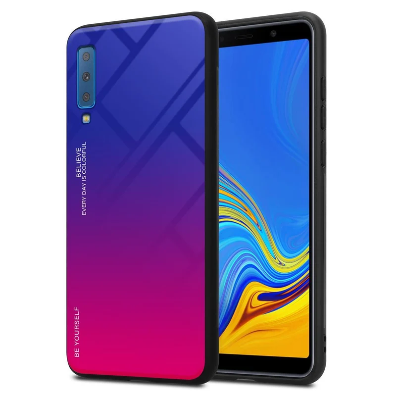 Cadorabo Hülle kompatibel mit Samsung Galaxy A7 2018 Zweifarbige Schutzhülle aus Tempered Glas und TPU Silikon