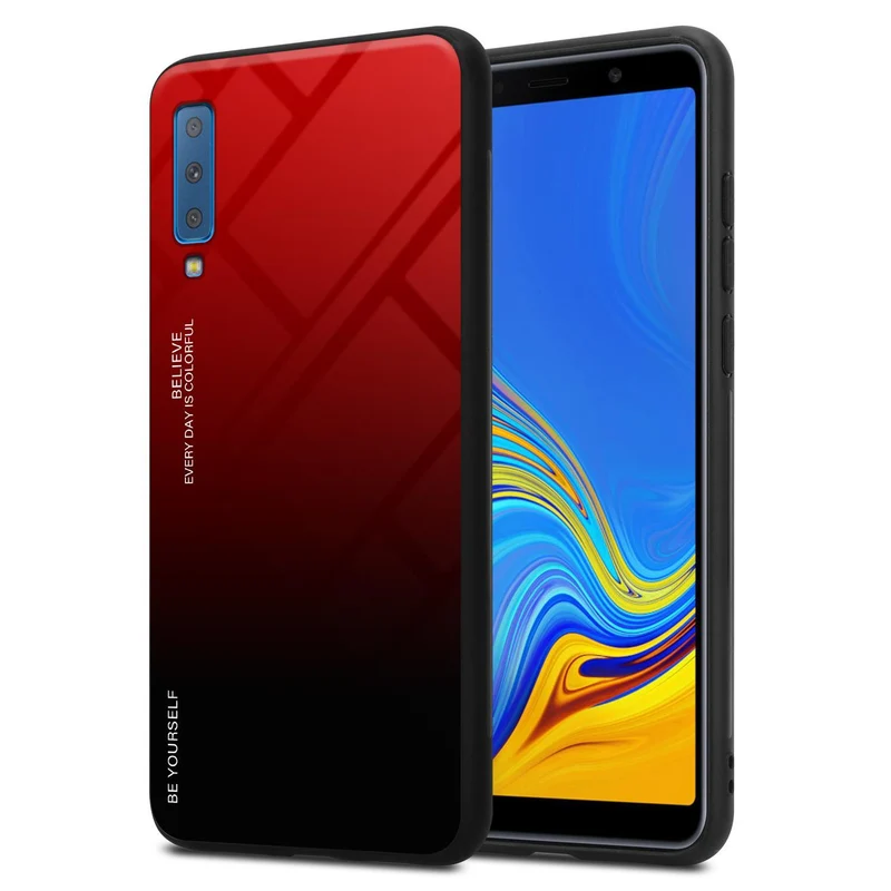 Cadorabo Hülle kompatibel mit Samsung Galaxy A7 2018 Zweifarbige Schutzhülle aus Tempered Glas und TPU Silikon