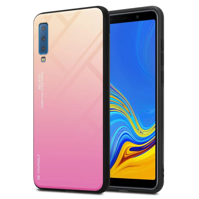 Cadorabo Hülle kompatibel mit Samsung Galaxy A7 2018 Zweifarbige Schutzhülle aus Tempered Glas und TPU Silikon