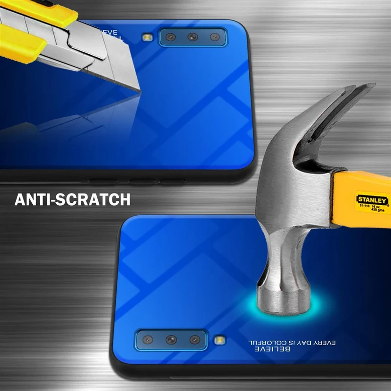 Cadorabo Hülle kompatibel mit Samsung Galaxy A7 2018 Zweifarbige Schutzhülle aus Tempered Glas und TPU Silikon