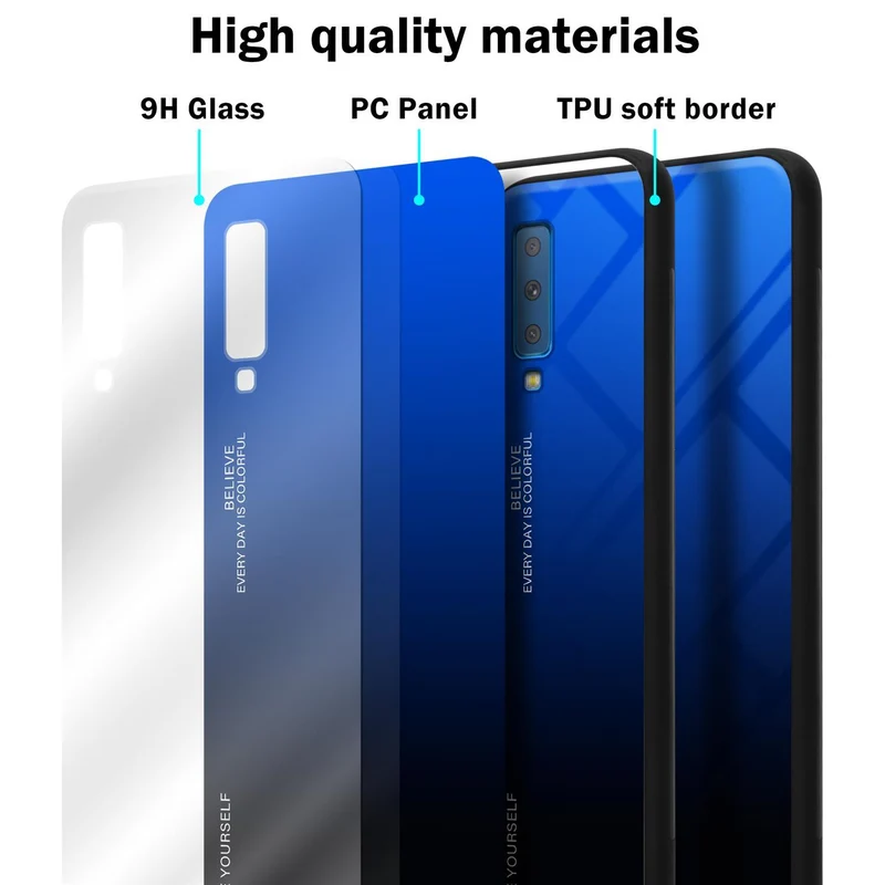 Cadorabo Hülle kompatibel mit Samsung Galaxy A7 2018 Zweifarbige Schutzhülle aus Tempered Glas und TPU Silikon
