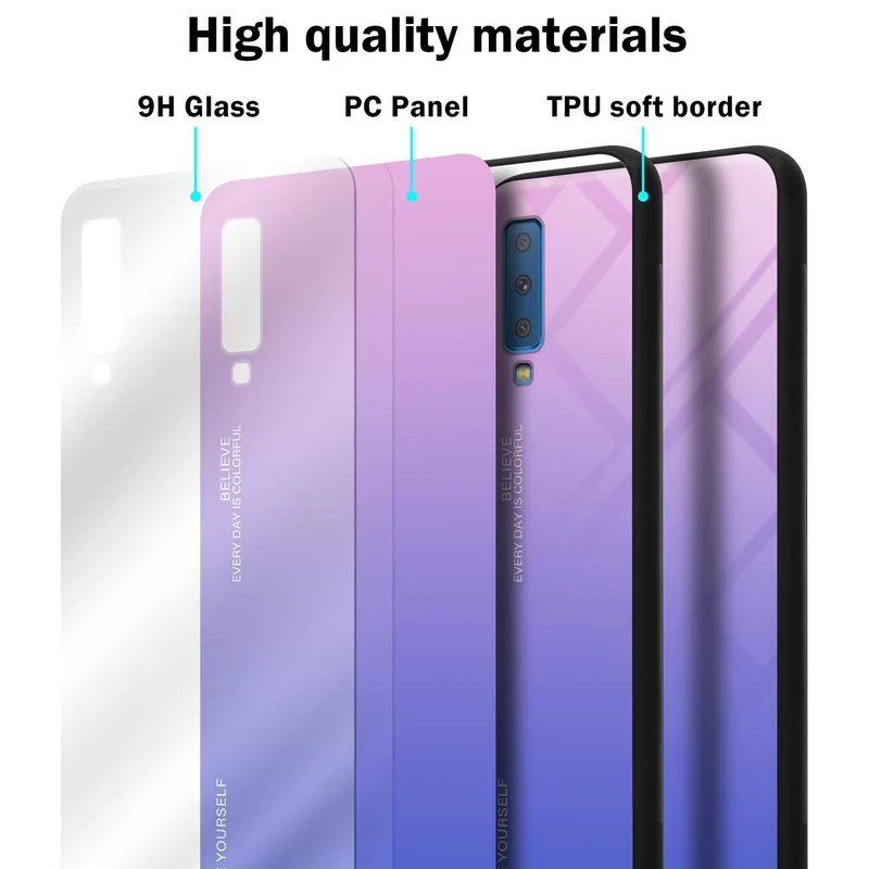 Cadorabo Hülle kompatibel mit Samsung Galaxy A7 2018 Zweifarbige Schutzhülle aus Tempered Glas und TPU Silikon