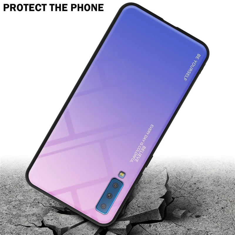 Cadorabo Hülle kompatibel mit Samsung Galaxy A7 2018 Zweifarbige Schutzhülle aus Tempered Glas und TPU Silikon
