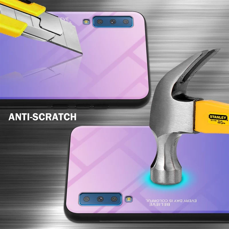 Cadorabo Hülle kompatibel mit Samsung Galaxy A7 2018 Zweifarbige Schutzhülle aus Tempered Glas und TPU Silikon