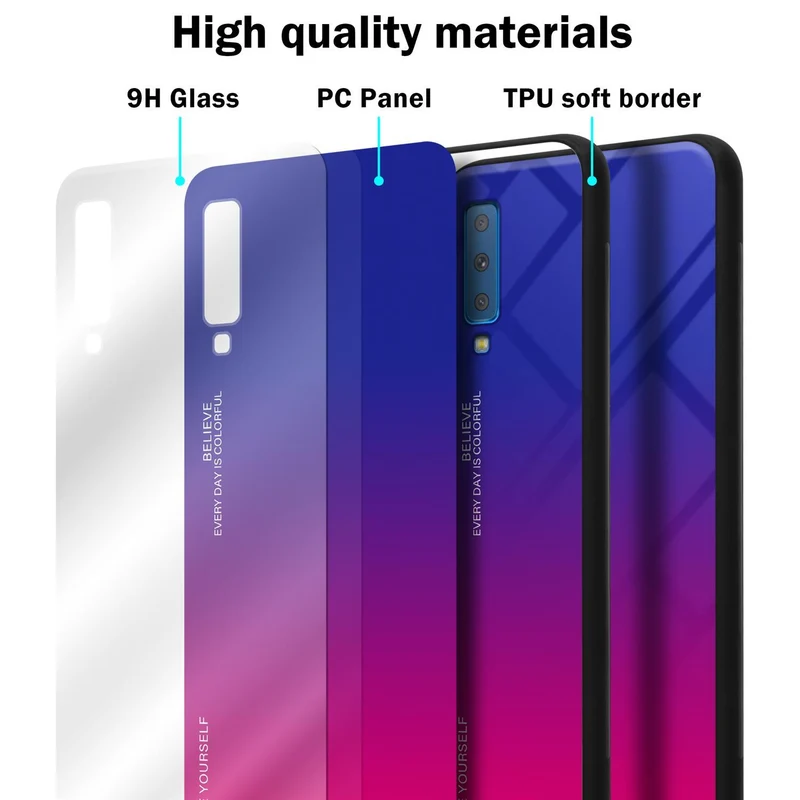 Cadorabo Hülle kompatibel mit Samsung Galaxy A7 2018 Zweifarbige Schutzhülle aus Tempered Glas und TPU Silikon