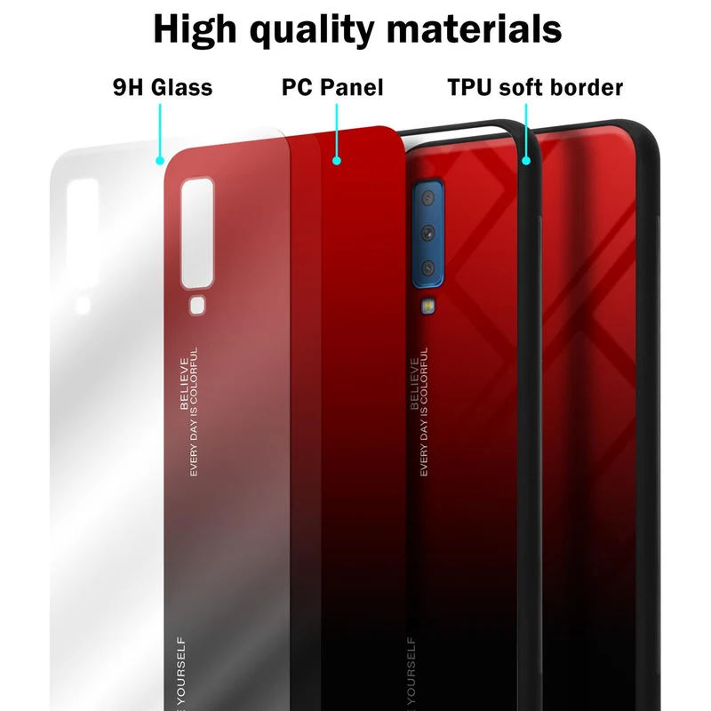 Cadorabo Hülle kompatibel mit Samsung Galaxy A7 2018 Zweifarbige Schutzhülle aus Tempered Glas und TPU Silikon
