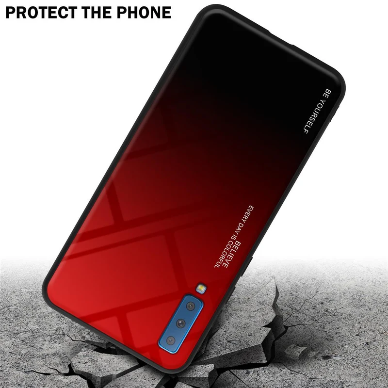 Cadorabo Hülle kompatibel mit Samsung Galaxy A7 2018 Zweifarbige Schutzhülle aus Tempered Glas und TPU Silikon