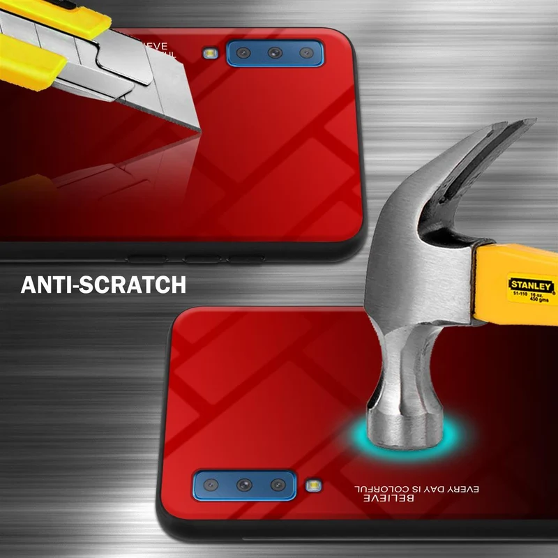 Cadorabo Hülle kompatibel mit Samsung Galaxy A7 2018 Zweifarbige Schutzhülle aus Tempered Glas und TPU Silikon