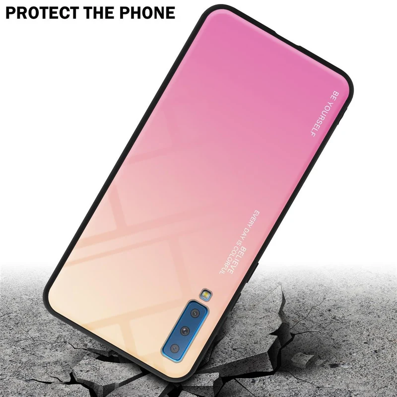 Cadorabo Hülle kompatibel mit Samsung Galaxy A7 2018 Zweifarbige Schutzhülle aus Tempered Glas und TPU Silikon