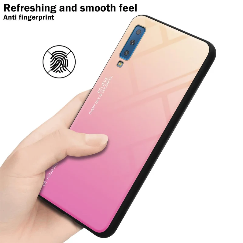 Cadorabo Hülle kompatibel mit Samsung Galaxy A7 2018 Zweifarbige Schutzhülle aus Tempered Glas und TPU Silikon