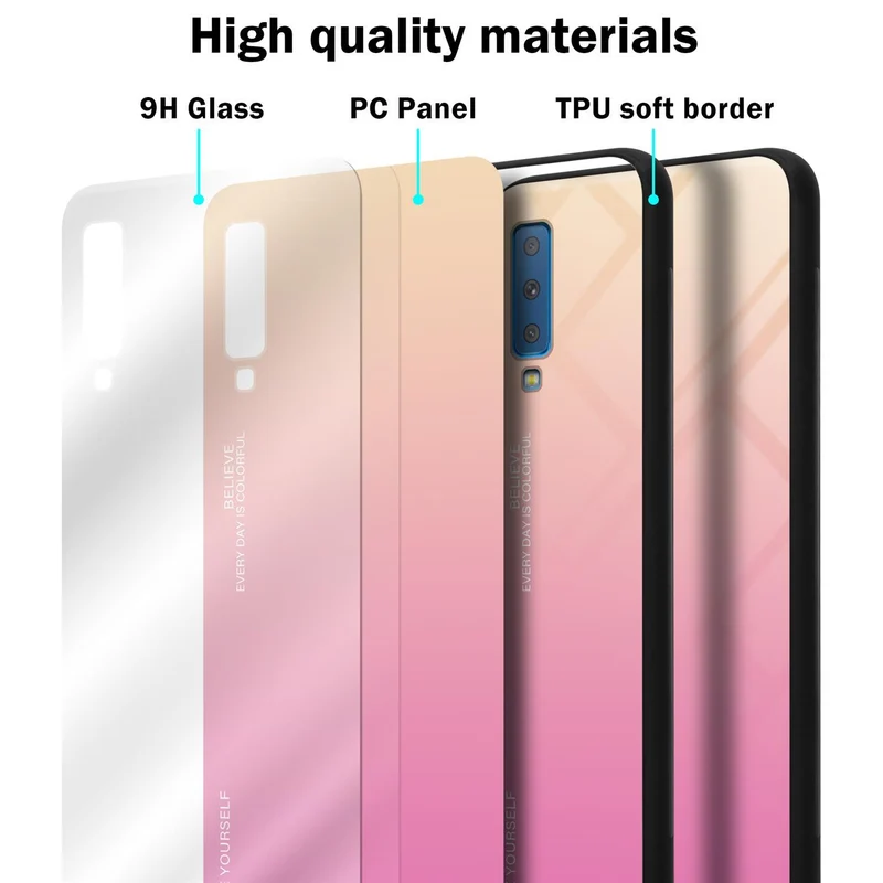 Cadorabo Hülle kompatibel mit Samsung Galaxy A7 2018 Zweifarbige Schutzhülle aus Tempered Glas und TPU Silikon