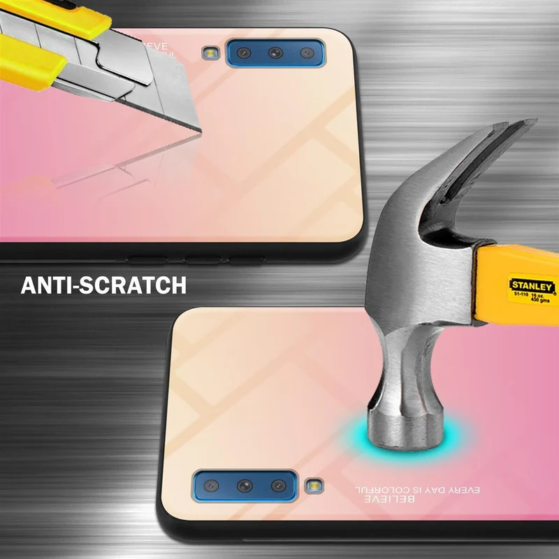 Cadorabo Hülle kompatibel mit Samsung Galaxy A7 2018 Zweifarbige Schutzhülle aus Tempered Glas und TPU Silikon