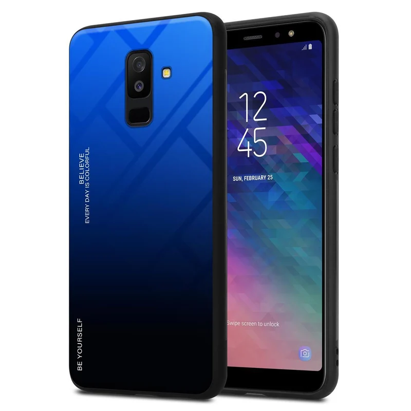 Cadorabo Hülle kompatibel mit Samsung Galaxy A6 PLUS 2018 Zweifarbige Schutzhülle aus Tempered Glas und TPU Silikon