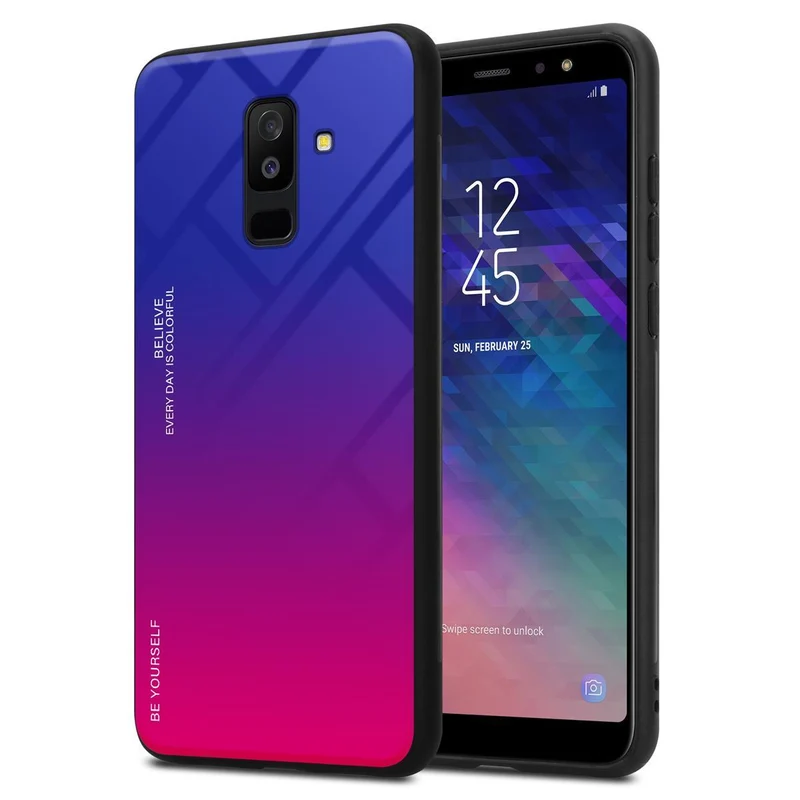 Cadorabo Hülle kompatibel mit Samsung Galaxy A6 PLUS 2018 Zweifarbige Schutzhülle aus Tempered Glas und TPU Silikon