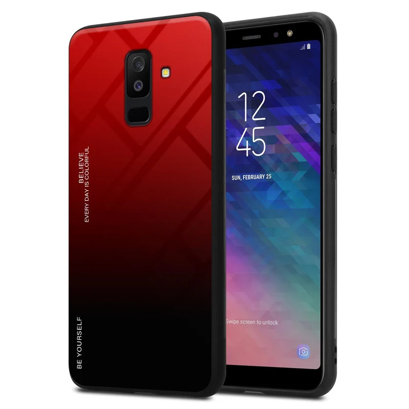 Cadorabo Hülle kompatibel mit Samsung Galaxy A6 PLUS 2018 Zweifarbige Schutzhülle aus Tempered Glas und TPU Silikon