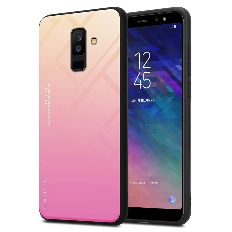 Cadorabo Hülle kompatibel mit Samsung Galaxy A6 PLUS 2018 Zweifarbige Schutzhülle aus Tempered Glas und TPU Silikon