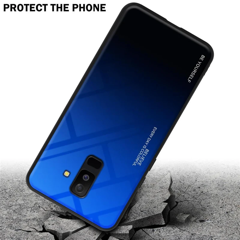 Cadorabo Hülle kompatibel mit Samsung Galaxy A6 PLUS 2018 Zweifarbige Schutzhülle aus Tempered Glas und TPU Silikon